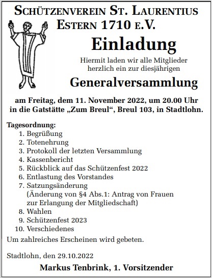 Anzeige Generalversammlung 2022
